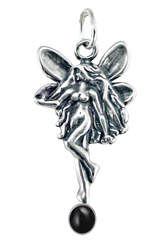Sterling Silver Dancing Fairy Pendant With Black Onyx